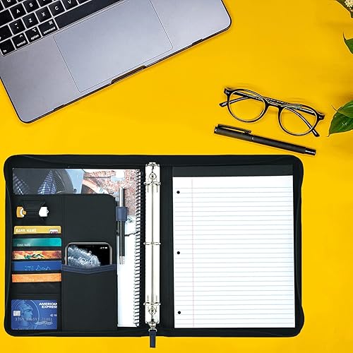 Miniatura 6 de Gorbado Carpeta portafolio con cremallera, organizador de documentos de currículum de entrevistas. Organizador de carpetas para teléfono y tarjetas