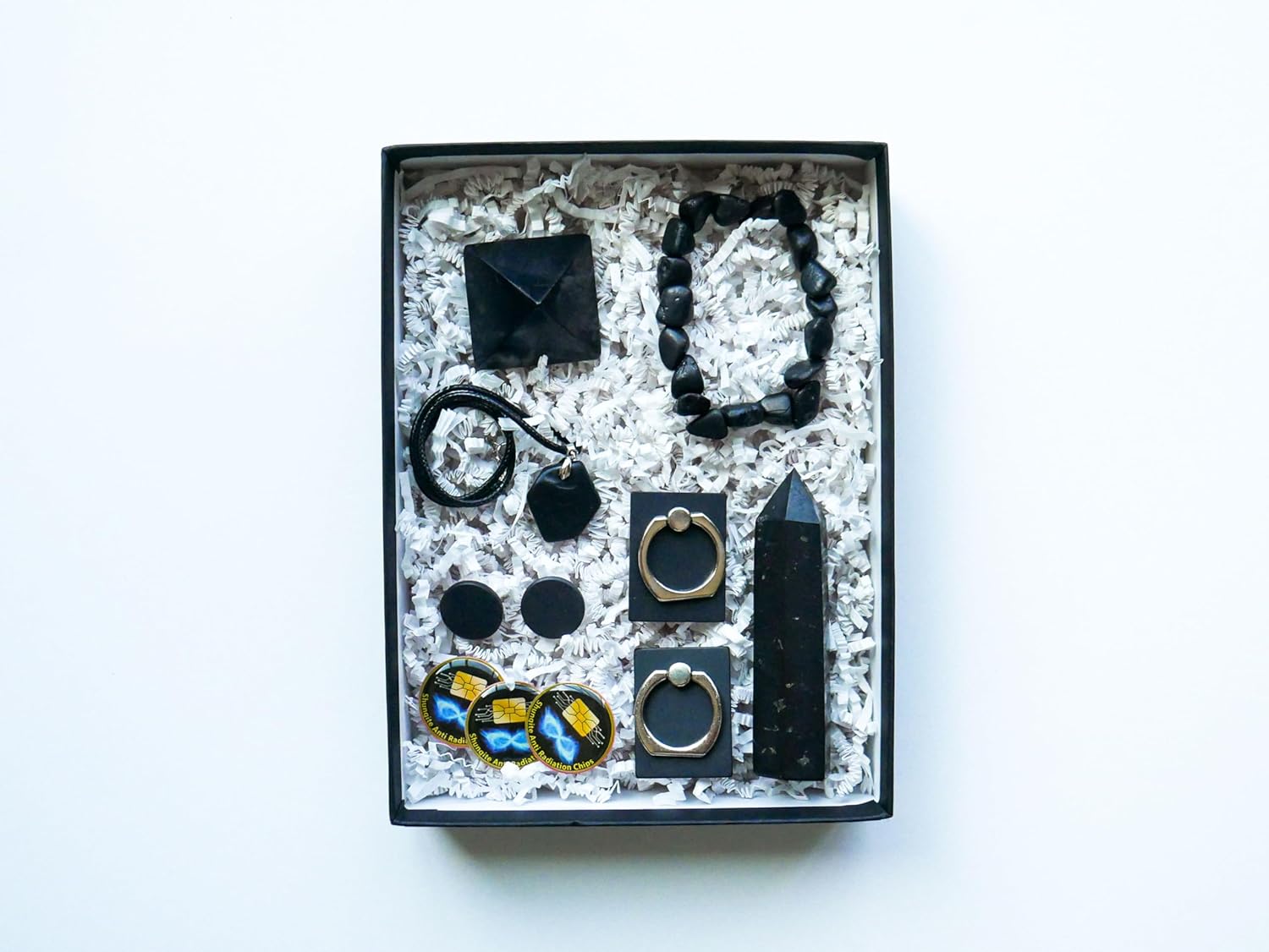 Wireless Signals Defending Shungite Gift Set with 12 Pieces - For the Protection of Wellness and Balance of Your Environment, Crystal Energy Gift