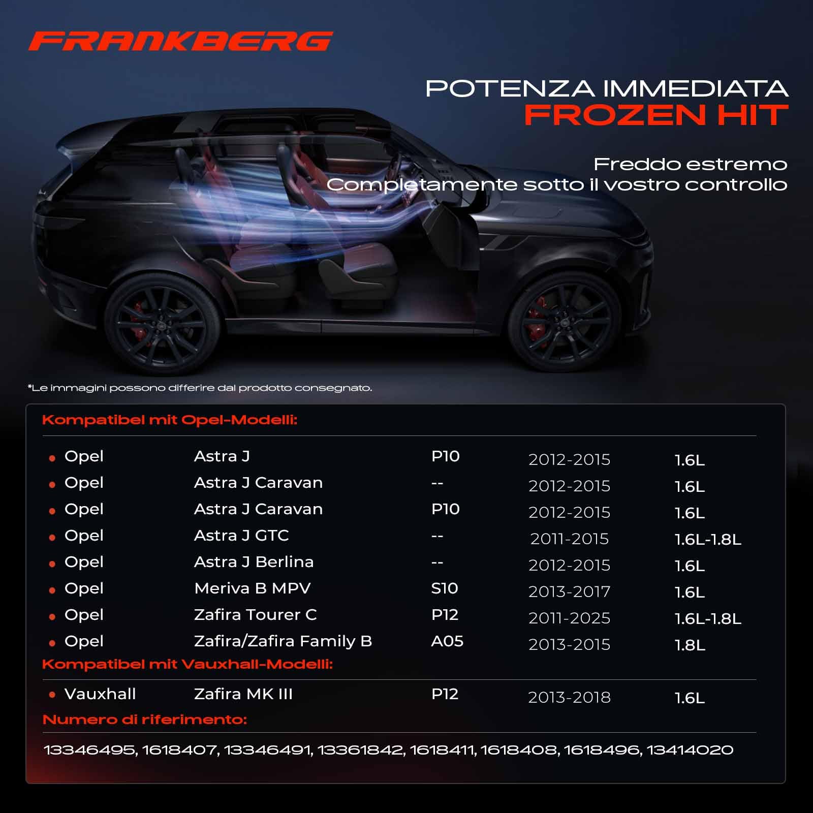 Frankberg Compressore dell'aria condizionata con frizione Compatibile con Astra J P10 Zafira Tourer C P12 Meriva B MPV S10 Zafira/Zafira Family B A05 13414018, compreso l'olio preconfezionato