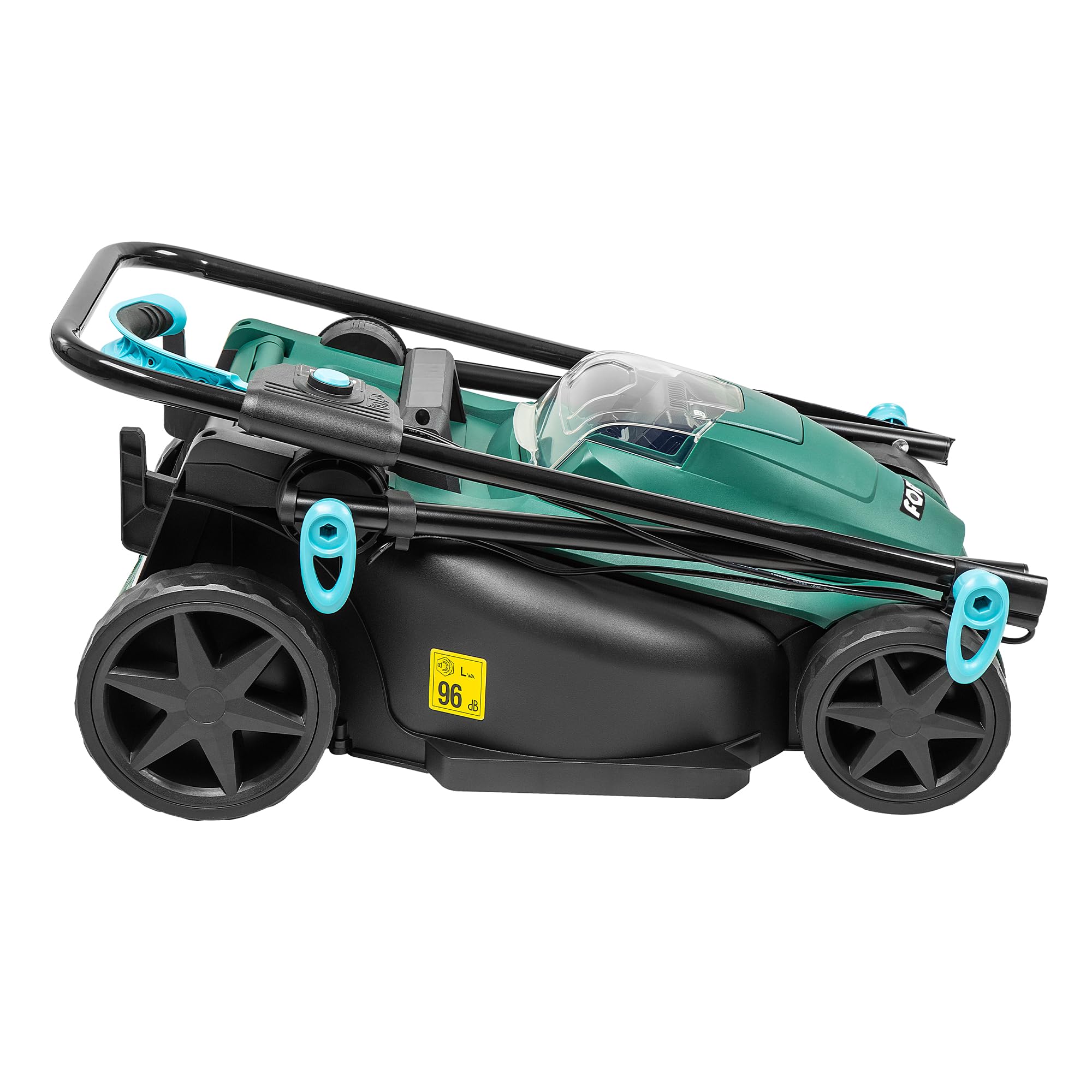 FORTE Cortacésped inalámbrico de 21,6 V y 34 cm con batería de iones de litio de 4,0 Ah, cargador rápido y rodillo trasero. Potente cortacésped de batería para césped pequeño a mediano (cortacésped de