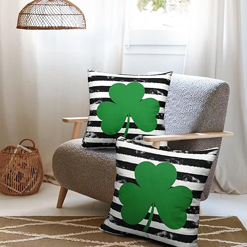 Miniatura 3 de Wnoesat Juego de 2 fundas de almohada de trébol del Día de San Patricio de 18 x 18 pulgadas, fundas de almohada decorativas con diseño de trébol de
