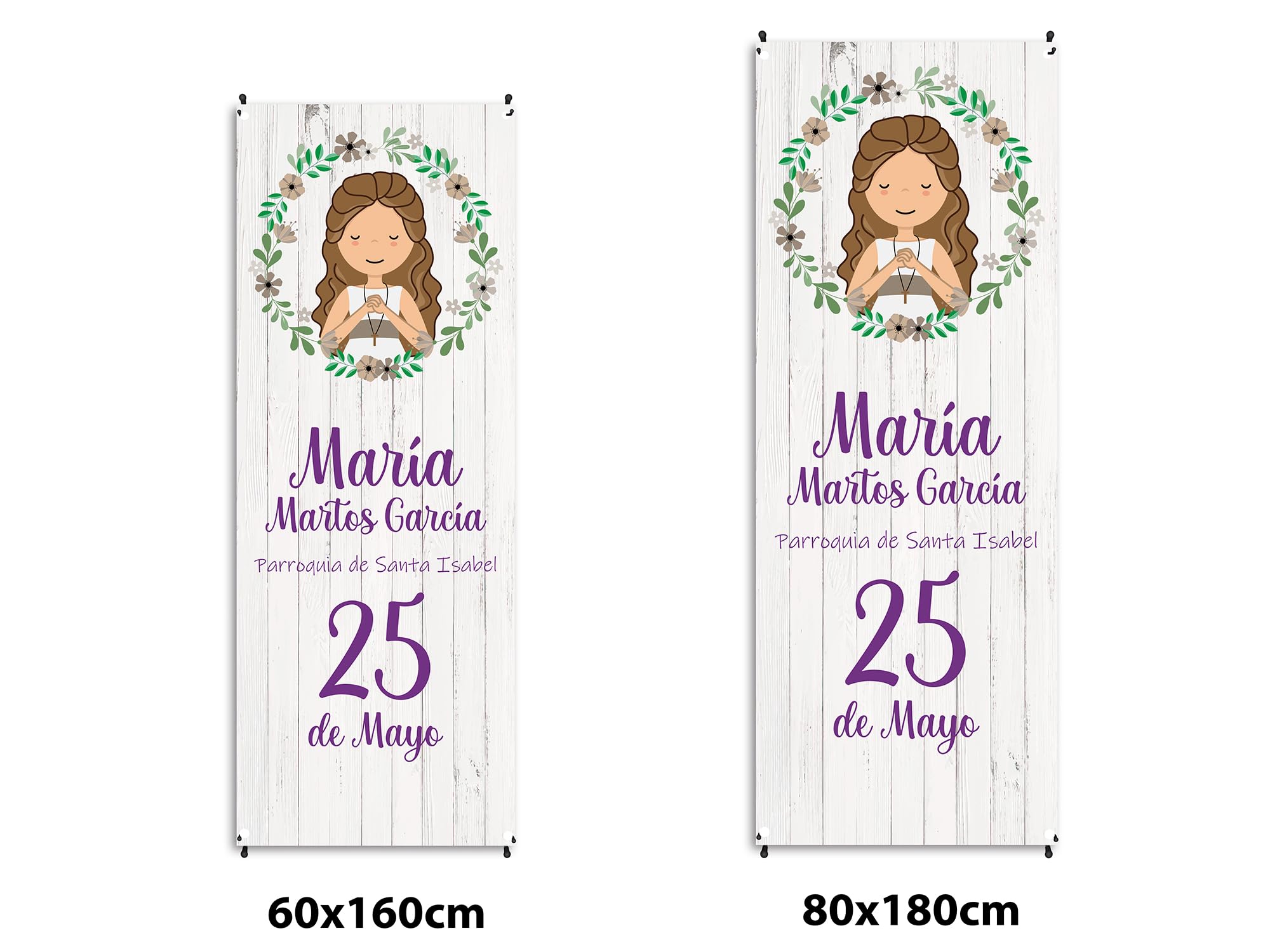 Oedim Xbanner Comunion Personalizada Imitacion Madera, 80x180cm, Fabricado en Lona con Soporte X Banner, Expositor Publicitario Desmontable