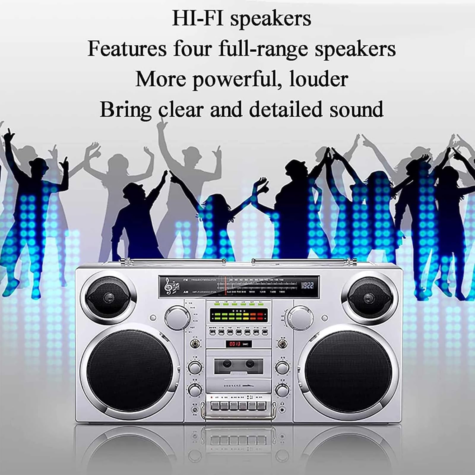 Reproductor Casetes Retro con Altavoz Alta Fidelidad CD/USB/Casete/Bluetooth/Aux ConexióN Bluetooth Conector para Auriculares, Radiocasete PortáTil Estilo AñOs 80 para Reuniones Familiares,Black