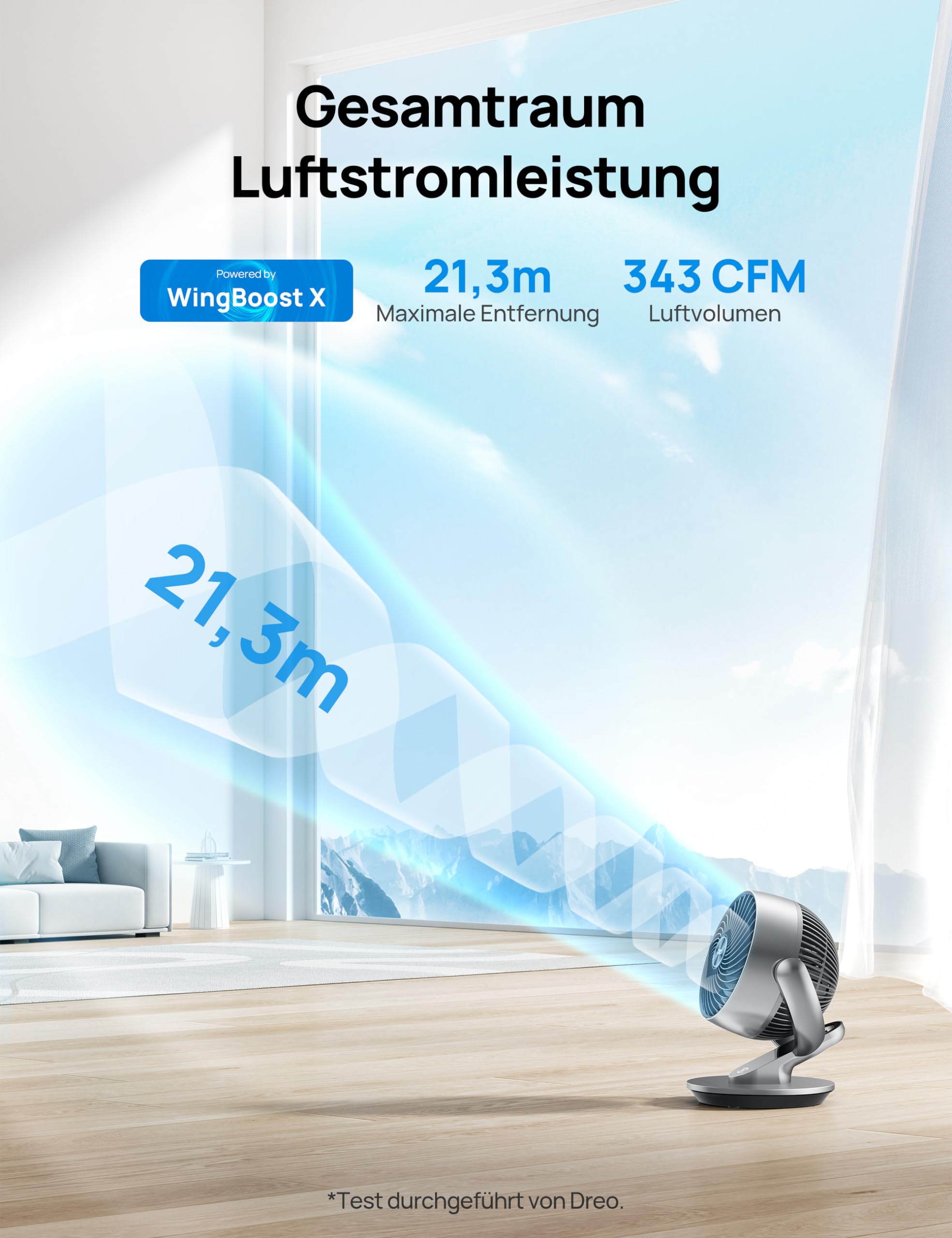 DREO 28dB Leiser Smart Tischventilator für Schlafzimmer Büro, Ventilator mit Fernbedienung Kühlung 21M Windentfernung 4-Geschwindigstufe 5 Modi 12H Timer 90° Auto 120° Manuell oszillierend, Lynx S