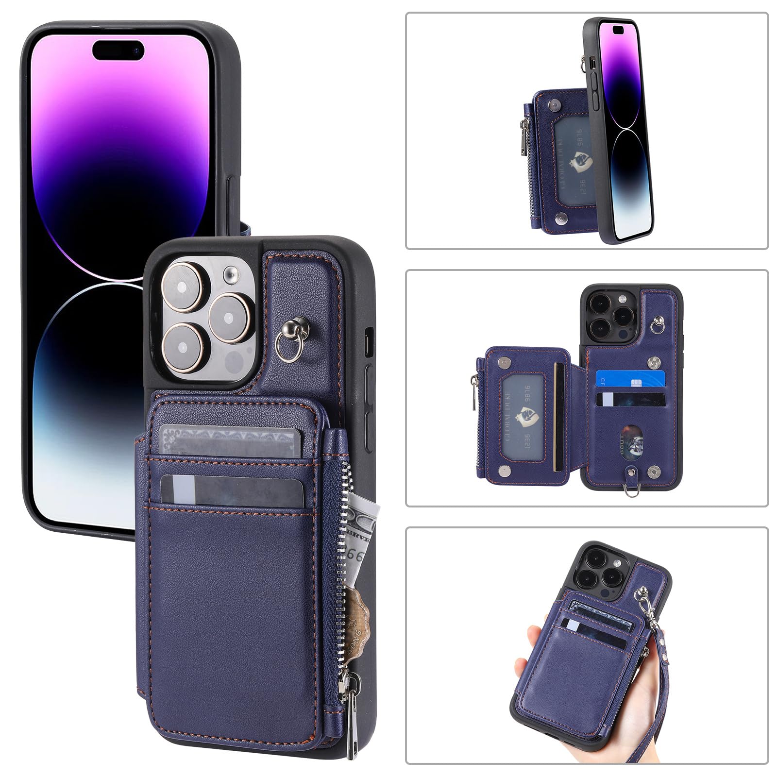 TOOBY Custodia in Pelle PU per iPhone 15 Pro, Retro Premium Lusso in Pelle PU Sottile Morbida Antiscivolo Impugnatura Paraurti Flessibile Antiurto Cover Protettiva per iPhone 15 Pro (BLU