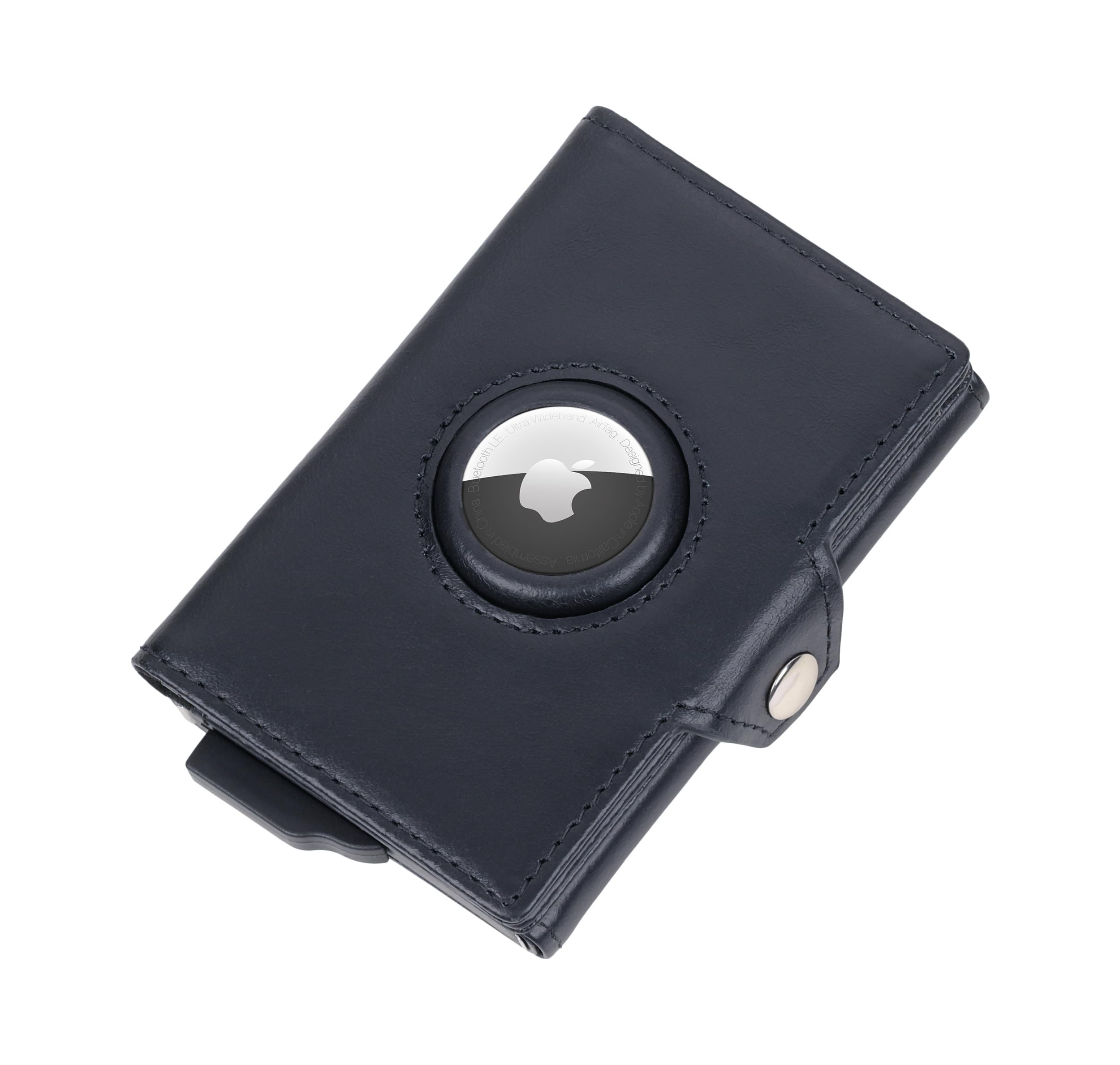Étui pour Cartes avec Encoche pour Apple AirTag® – Mens Smart Wallet – Compartiment pour Cartes avec mécanisme Coulissant – comp. pour clés et pour Billets de Banque – Cuir