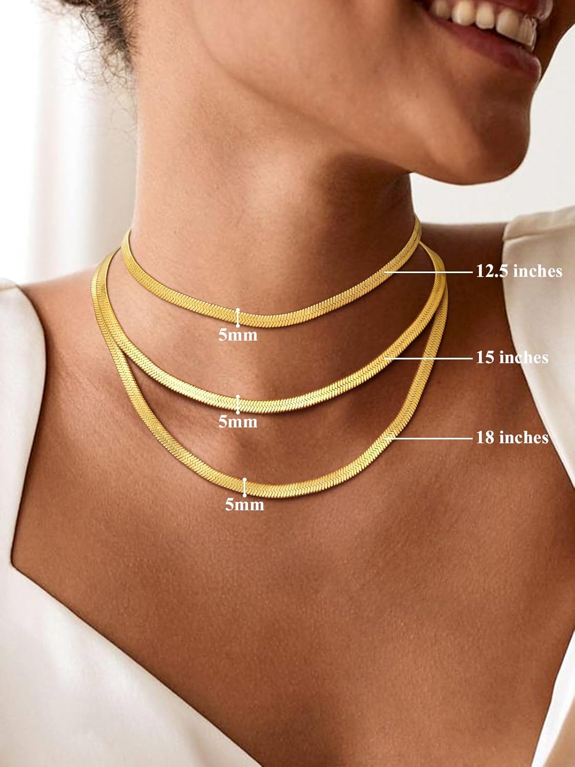 Custom4U Personalized Herringbone Necklace for Women 14K Gold Plated Choker Necklace Stainless Steel Snake Chain Custom Engraved 1-5 Names Adjustable 12/15/18"+3.5" Chain Gold/Silver/Black - Image 6