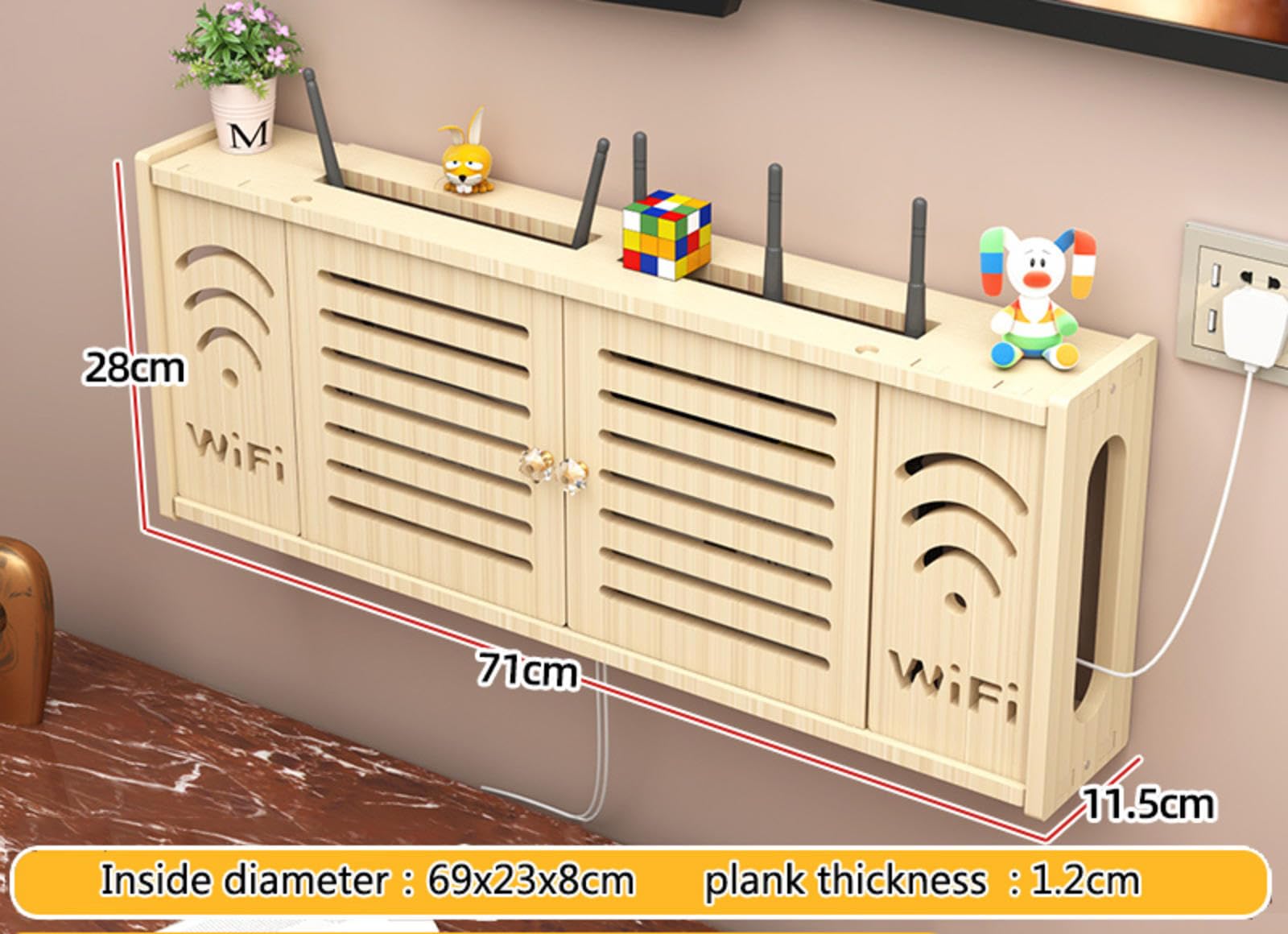 Scatola del Router Porta WiFi da Parete Mobiletto Porta Modem WiFi da Salotto Mensola TV Sospesa a Muro Supporto Telefono Parete Scatola,C-71x28cm
