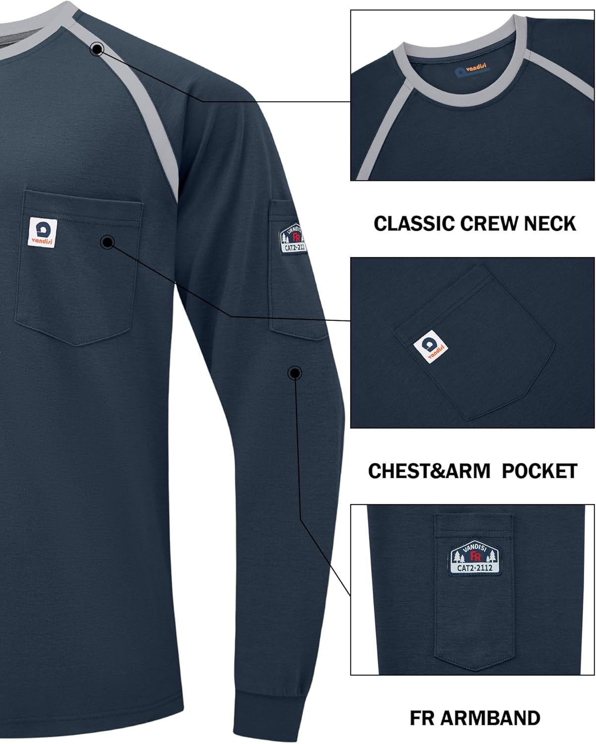 FR Shirts for Men 100% Cotton 5.5oz Lightweight NFPA2112/CAT2 Flame Resistant Shirts for Men Long Sleeve - Image 4