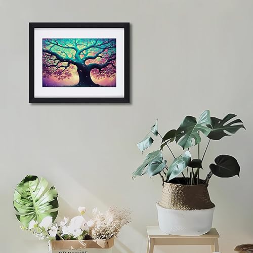 Miniatura 2 de Cuadro en lienzo con marco de árbol morado y azul, con paspartú blanco roto para cocina, decoración del hogar o sala de estar