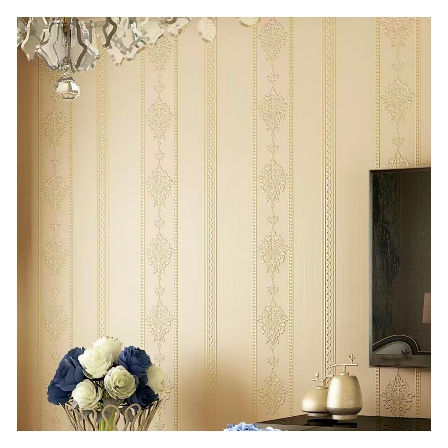 Lxlambentive Self Adhesive Wallpaper 53cm 3D Floral Embossed Eco Non-Woven Easy DIY Peel and Stick Wallpaper Roll 3/6/9m Living Room Bedroom Feature Wall(B,0.35 * 6m)