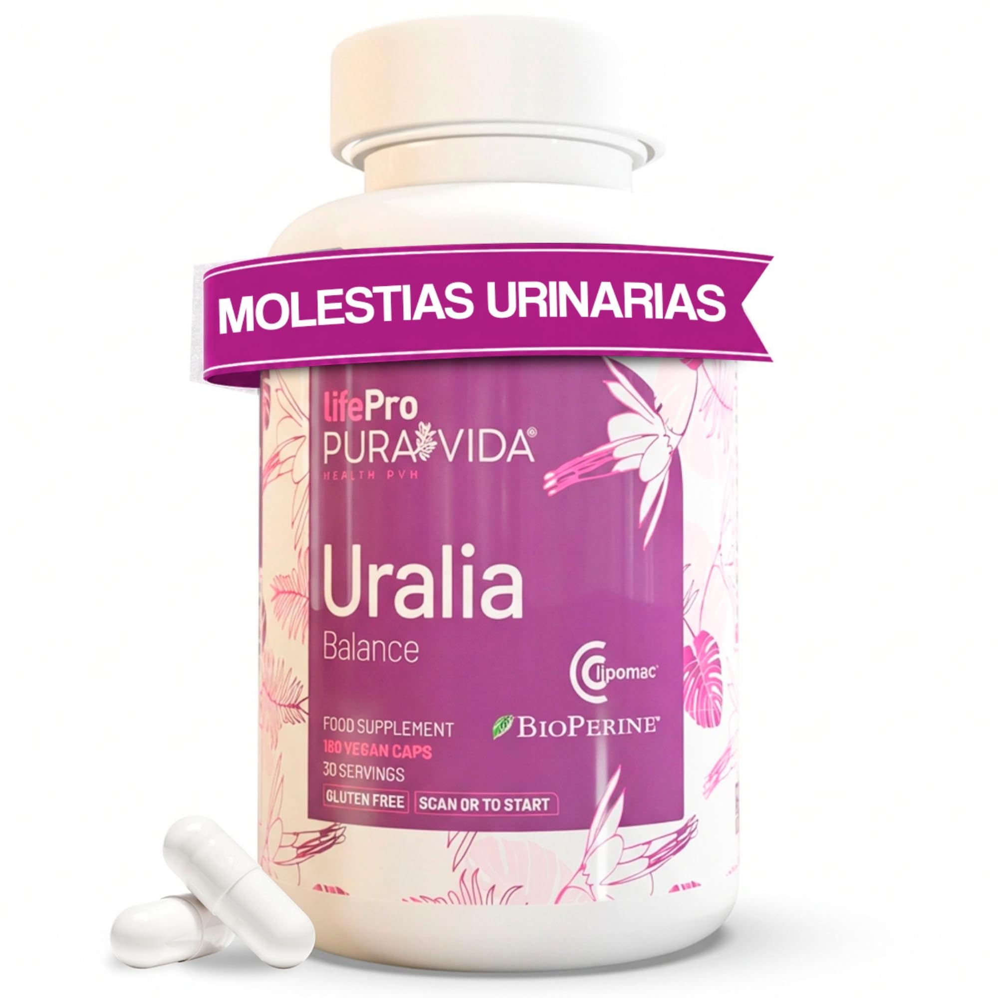 Life Pro Pura Vida Cranberry Uralia 180 gélules végétaliennes - pour la cystite et les voies urinaires - Formule naturelle à base de D-mannose, de canneberge et de vitamine C - Gélules végétaliennes