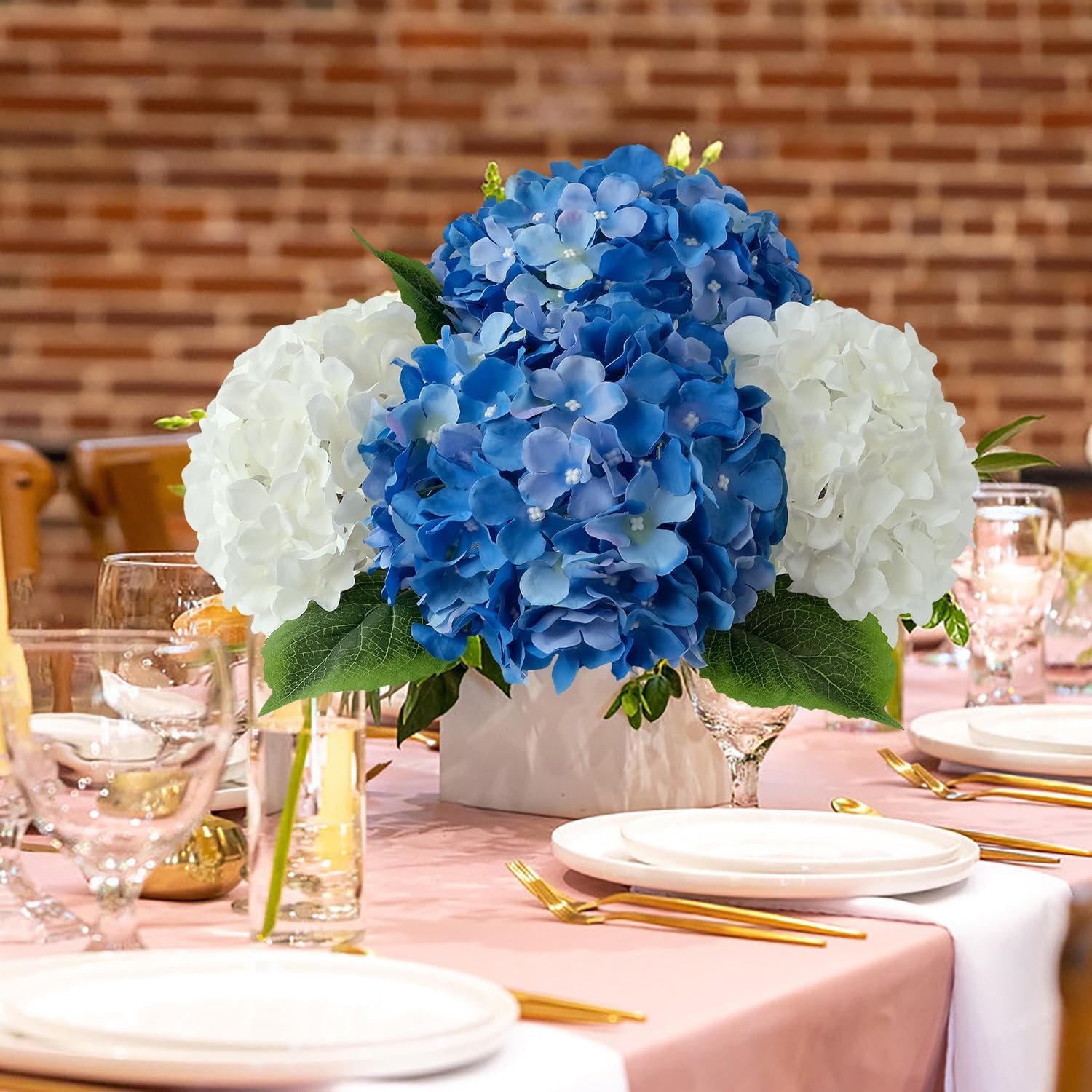 Royal Blue Fake Hydrangea Artificial Flowers, 5Pcs 20Inch Large Lifelike Silk Artificial Hydrangeas, Full Fake Flowers for Bouquet Table Centerpieces Wedding Indoor Home - Image 4