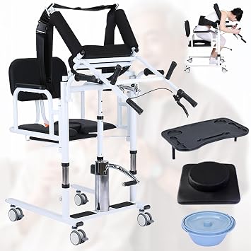 Hydraulic Patient Lift Transfer Chair with 360 Rotating Seat,Adjustable Height Sit to Stand Lift,Load-Bearing 441lb,Soft High Back & Comfortable Seat Board,for Elderly and Disabled Black