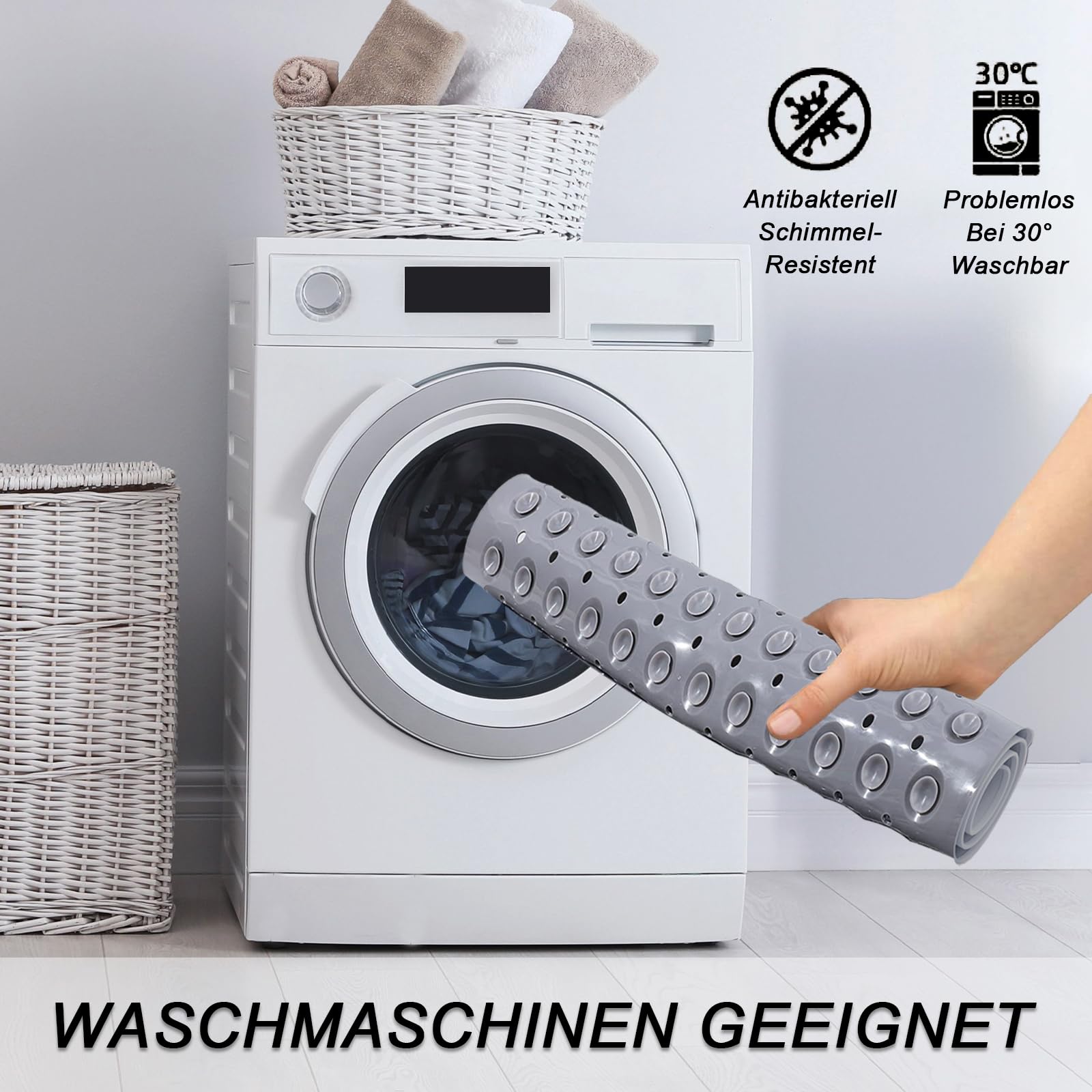 Mata pod prysznic, 80 x 80 cm mata antypoślizgowa z przyssawkami z otworami odpływowymi, mata antypoślizgowa z PCW, mata do kąpieli rutschfest, prostokątna podkładka pod prysznic rutschfest kwadratowa