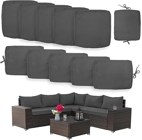 Miniatura 10 de ASJMR Fundas de cojín para exteriores de 11 piezas, fundas de cojín de repuesto para muebles de exterior, juego de muebles de patio, fundas de cojín