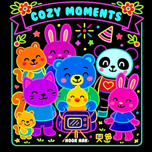 Cozy Moments Black Paper Coloring Book Cute Animals for Neon Pens and Gel Markers