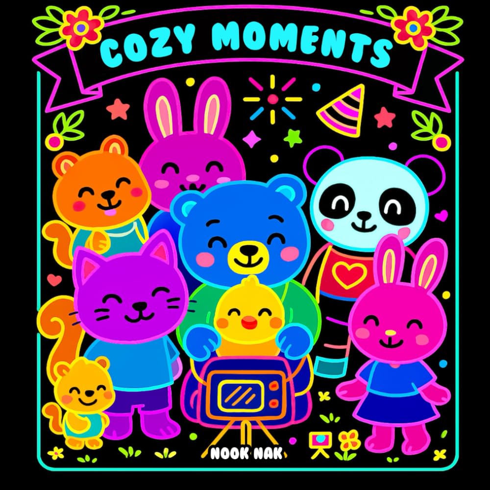 Cozy Moments Black Paper Coloring Book: Cute Animals for Neon Pens and Gel Markers