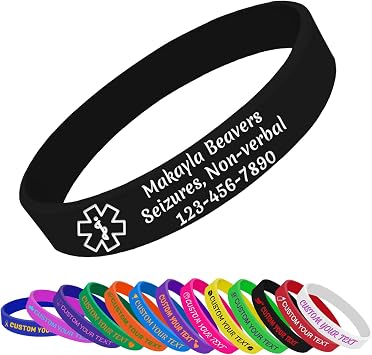 Personalized Medical Alert Bracelet Silicone Custom Rubber Wristbands Customized Medical Id Bracelet Engraved with Text for Women Men Elderly PatientBlack