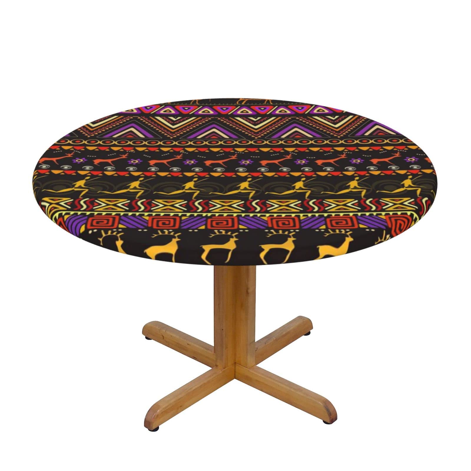 Lsjuee Round Fitted Tablecloth 40-44in Elastic Edged Table Cloth for Kitchen Dining Party Home Decor - Animal Geometry Native