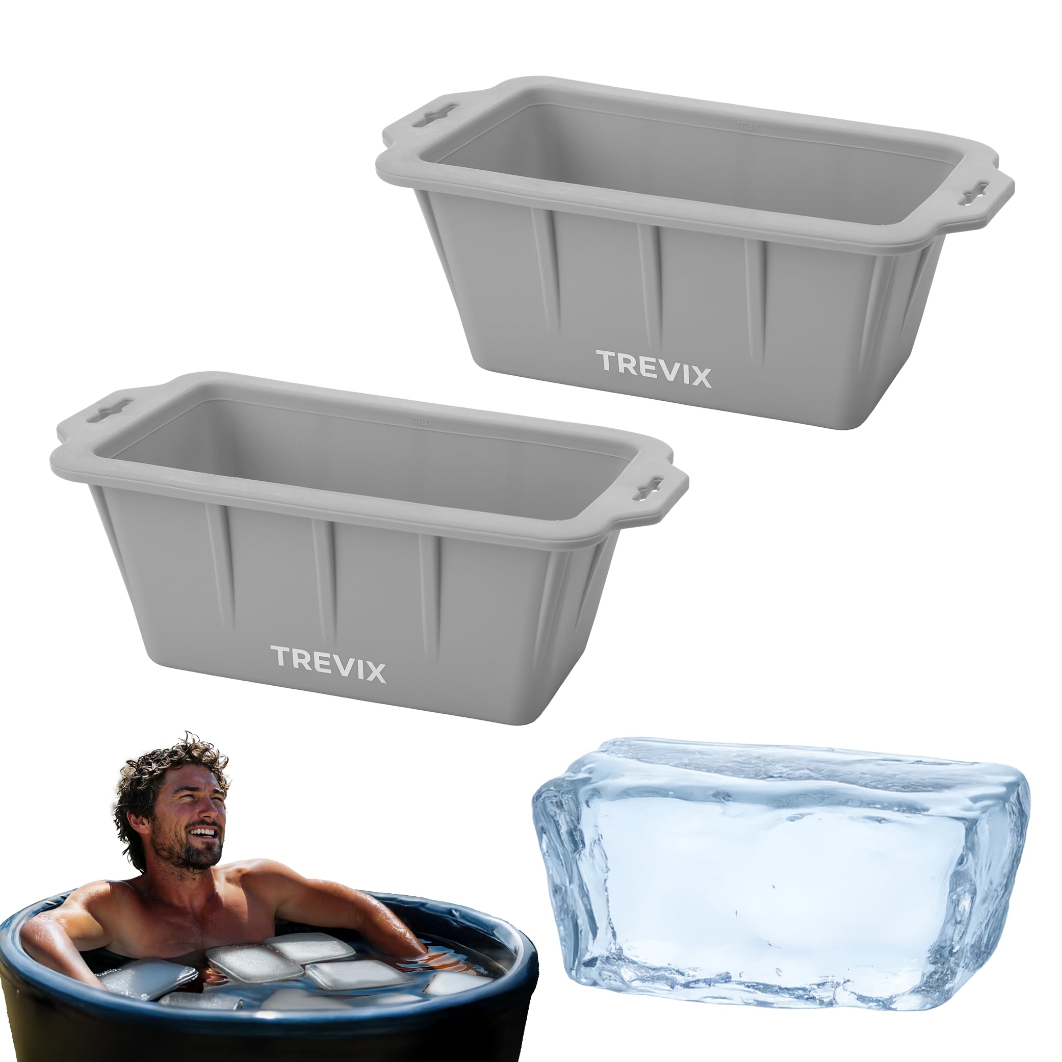 Molde de bloque de hielo XL para inmersión en frío (2 piezas) – Puede hacer cubitos de hielo de 9 libras, bandejas reutilizables para cubitos de hielo para interiores y exteriores, color gris