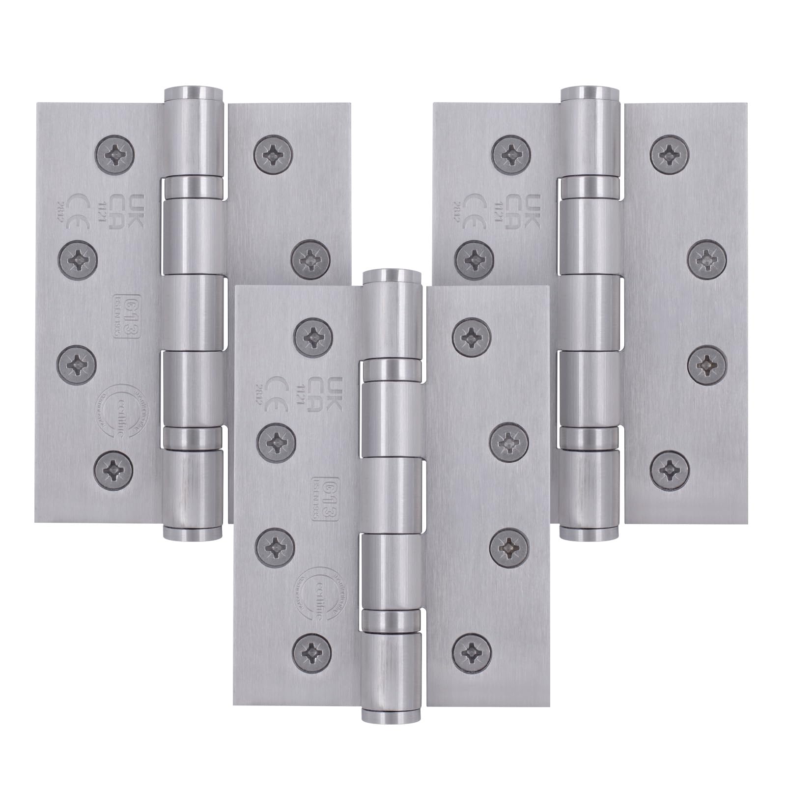 Eai Stainless Steel Fire Door Hinges 4" / 102Mm | Satin Grade 13 Heavy Duty Fire Rated Internal Hinges | Pack Of 3