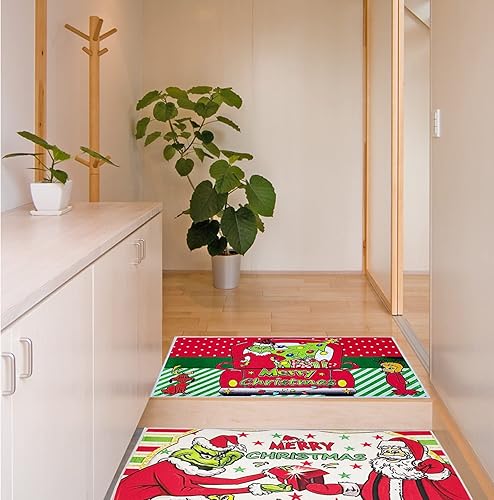 Miniatura 5 de Aeojoy 2 felpudos Grinch tapetes de cocina decoraciones navideñas de Grinch adecuados para interiores y exteriores 275 x 157 pulgadas