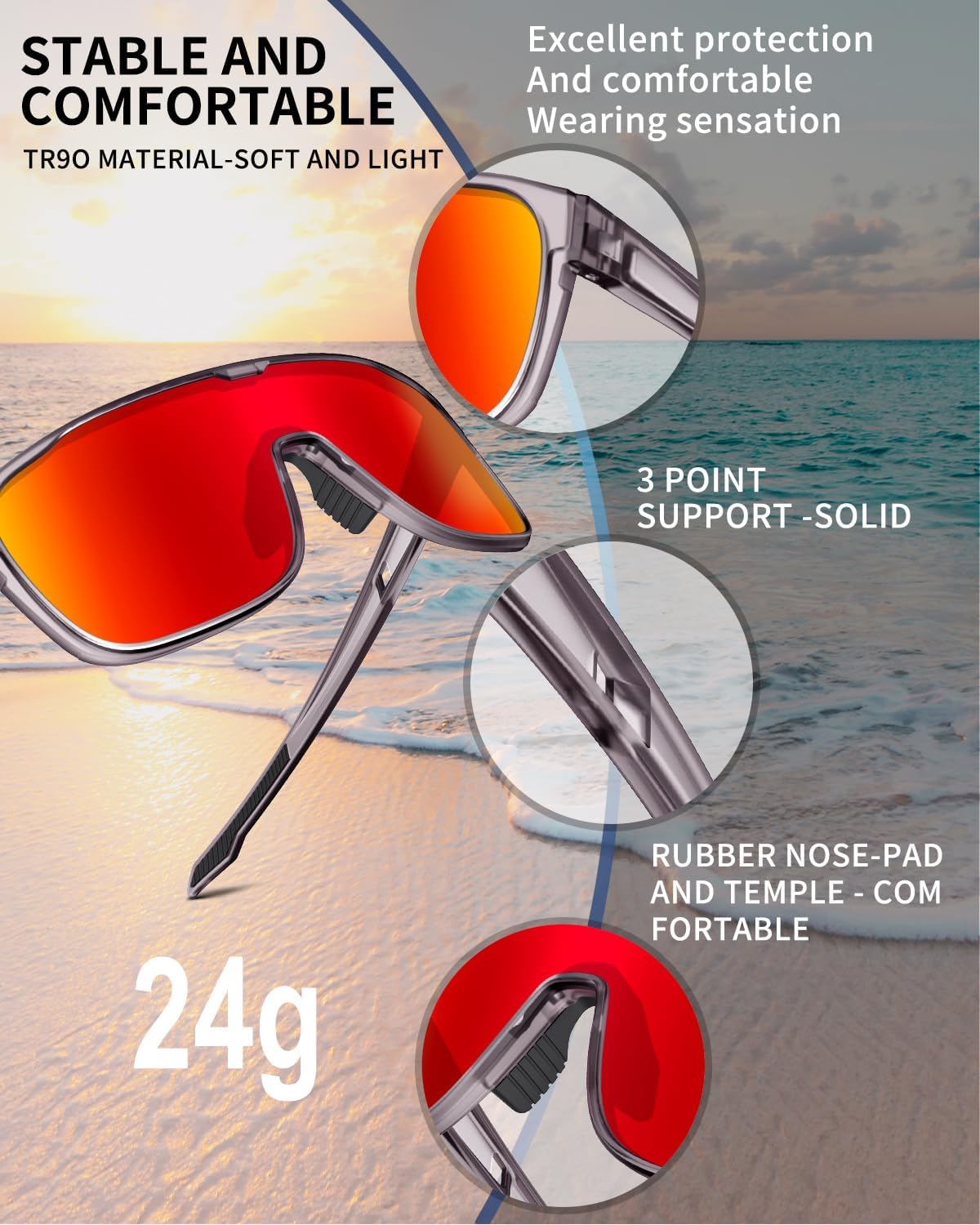 Rosemal Polarized Sports Sunglasses Cycling Sunglasses Running Biking Baseball for Men Women Youth UV400 - Image 2