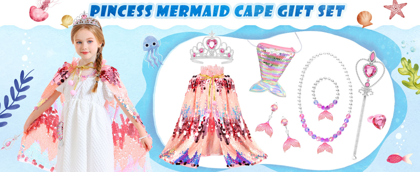 Disfraz Princesa Sirena con Capa y Accesorios para Niñas miniatura 7