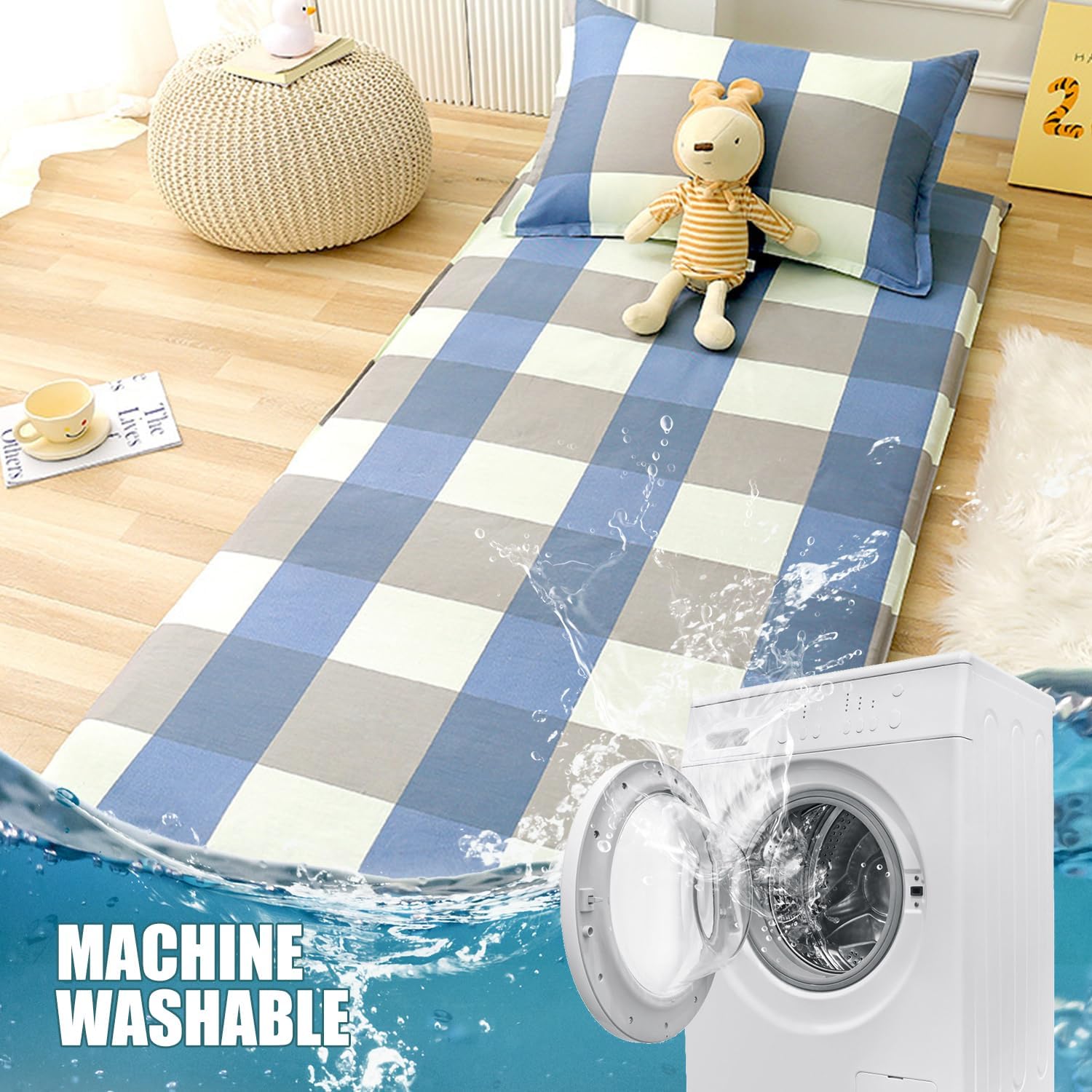 100% Cotton Futon Mattress Cover with Zipper Queen Size Futon Cover for Japanese Futon Floor Mattress Soft Dustproof Mattress Protector Full Futon Slipcover Washable,P,100x200cm(Twin)