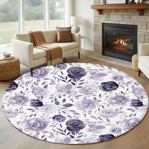 Miniatura 35 de Round Rugs 8ft, Colorful Flowers Non-Slip Area Rugs for Living Room Bedroom Entryway, Watercolor Retro Blue Pink Floral Washable Carpet Runner Rug