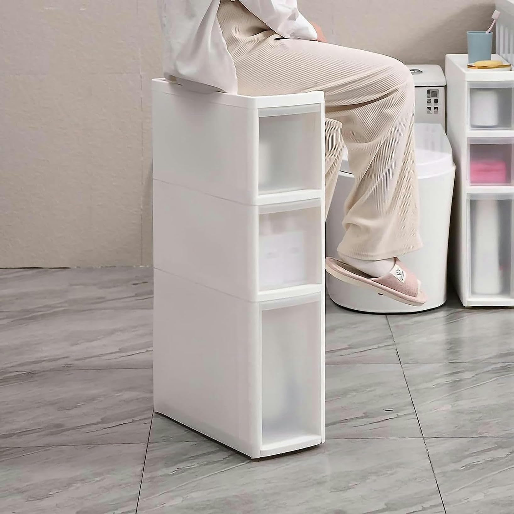 Armadietto da bagno alto con ruote, sottile, con 2-6 ante, versatile, verticale per piccoli spazi, ideale per servizi igienici e spazi ristretti
