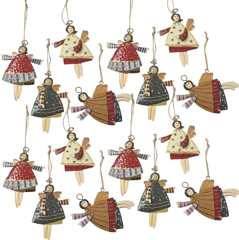 Heavenly 4" Painted Metal Angel Ornaments - Set of 12 for Christmas Tree Decoration and Holiday Crafts & Gift Tags