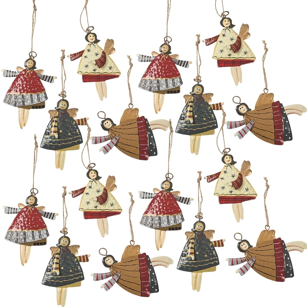 Heavenly 4" Painted Metal Angel Ornaments - Set of 12 for Christmas Tree Decoration and Holiday Crafts & Gift Tags
