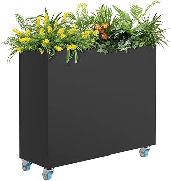 HAYOHRT Rectangular Planter Box for Outdoor Indoor Patio Porch with Drainage Holes & Removable Shelf Black Flower Planter 35 x 12 x 26inch Modern Design for Plants Flowers Vegetables Fruits