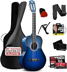 Pyle Kit de guitare acoustique débutant, 1/4 Junior Taille Tout Bois Construction Nylon Instrument à cordes avec Capo, Strap, Extra String Set, Gig Bag, Guitares pour les débutants Adultes Jeunesse, 30" Gloss Blue Burst