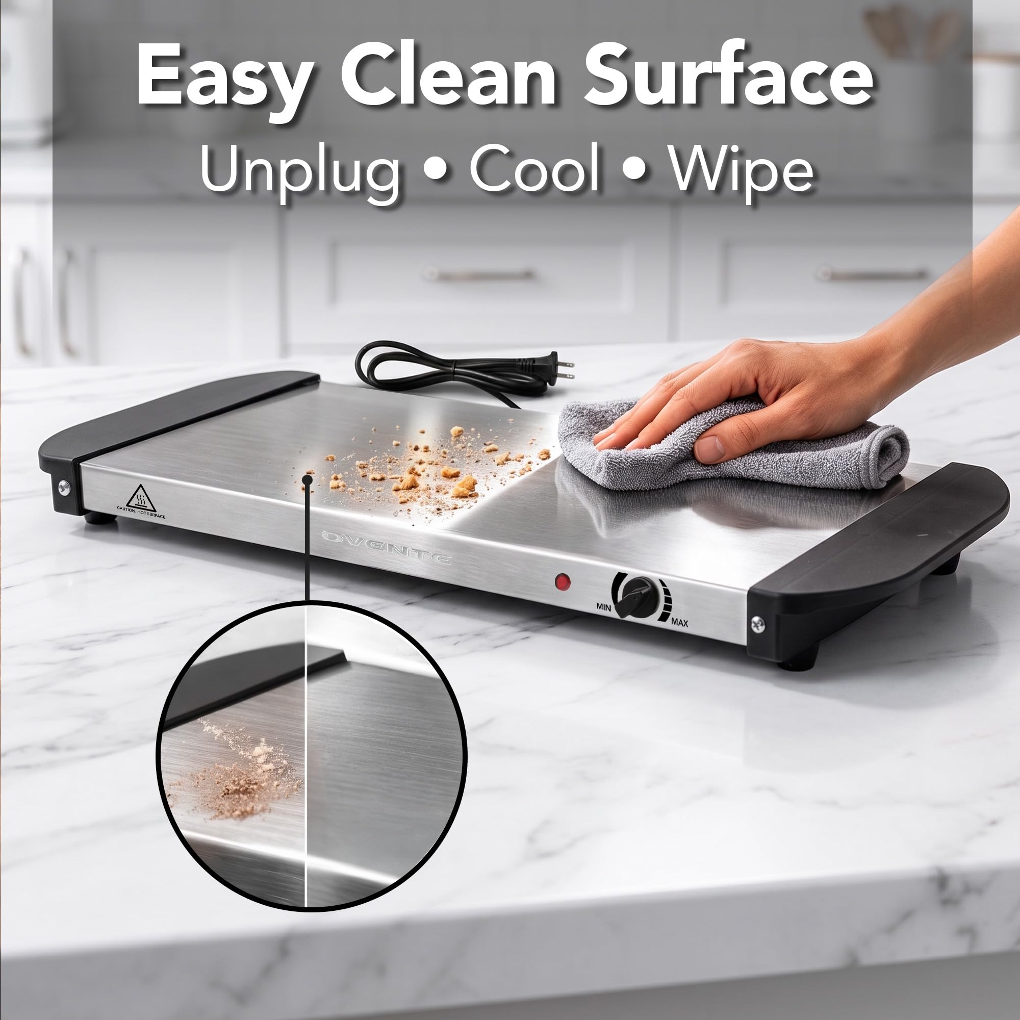 OVENTE Electric Warming Tray, Adjustable from 90°F to 284°F, Silver FW170S — Amazon image 6