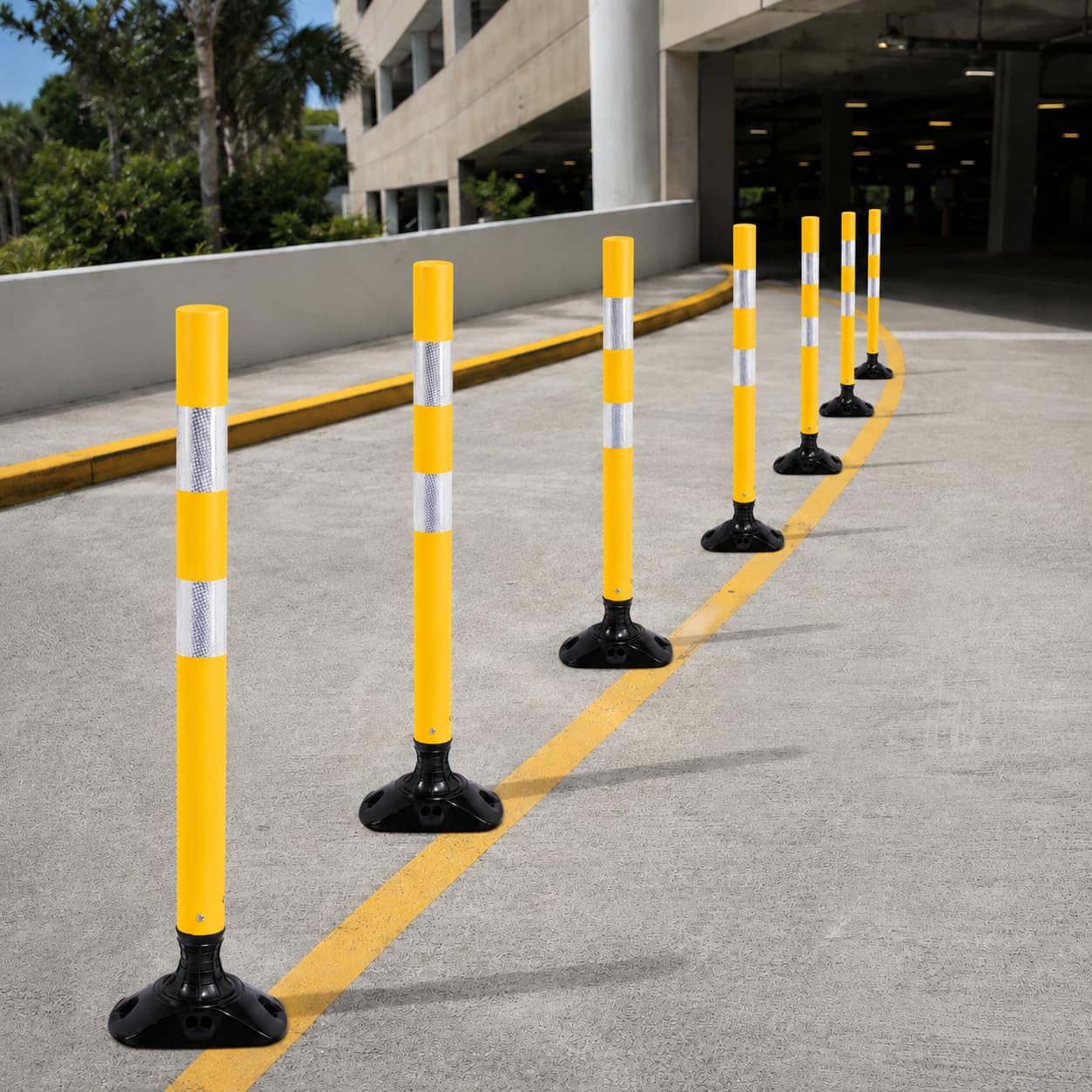 Lote de 8 postes de señalización flexibles de 91 cm – Resistente a impactos, autoenderezable y reflectante – Ideal para entradas, parkings y aceras (Amarillo)