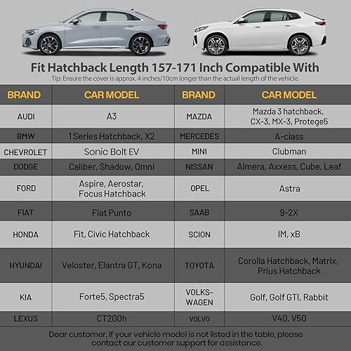 Miniatura 2 de Favoto Hatchback - Funda para coche, 5 capas, ajuste universal, 157 a 171 pulgadas, diseño de cremallera para puerta lateral del conductor,