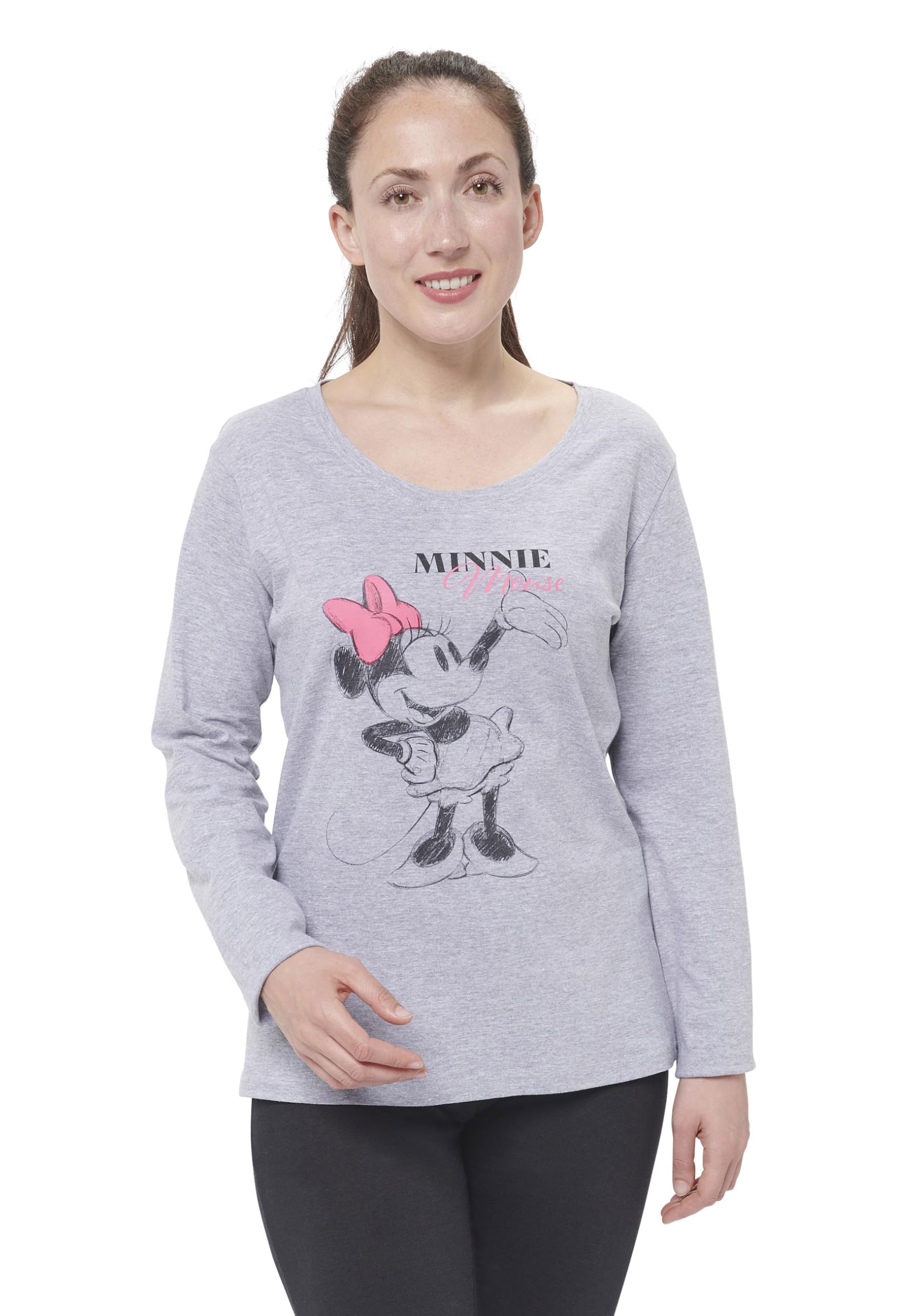 United Labels Women's Grey/Black Disney Minnie Mouse Pyjama Set Long Sleeve Top With Trousers L