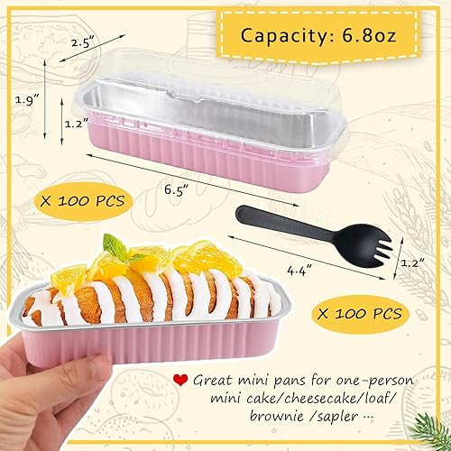 Miniatura 3 de LNYZQUS Mini moldes para pan con tapas, 100 unidades, mini moldes rectangulares de papel de aluminio de 6.8 onzas para hornear, moldes desechables