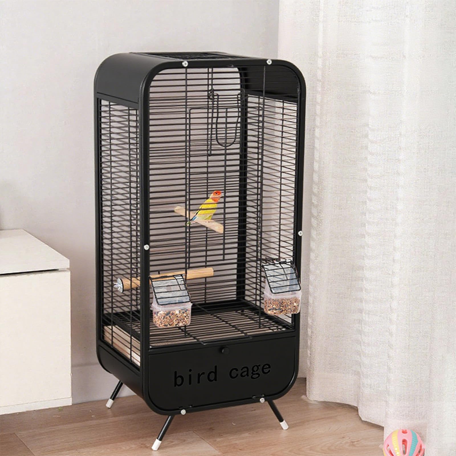 Amazon | 鳥かご 鳥ケージ 中型 鳥小屋 35×28×77cm 可愛い 天窓付き
