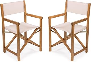 JONATHAN Y DRC1000B-SET2 Cukor Classic Vintage Outdoor Acacia Wood Folding Director Chair with Canvas Seat Classic, Vintage, Mid-Century, Modern, Traditional, Coastal, Beige/Teak Brown (Set of 2)