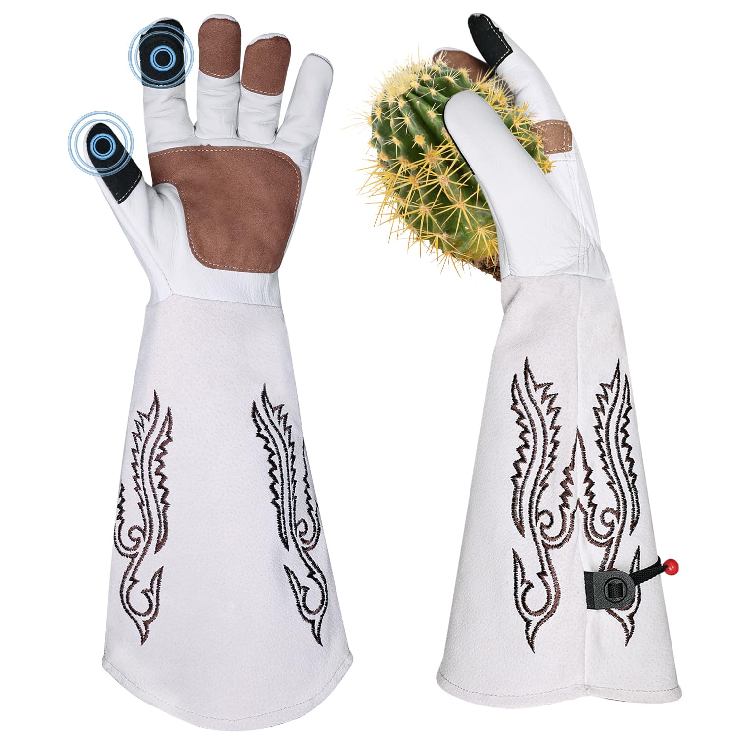 Gartenhandschuhe, lang, Dornenschutz, zum Schneiden von Rosen und Kakteen, robuste Gartenhandschuhe aus Leder, für Damen und Herren, Touchscreen-Handschuhe, Größe M