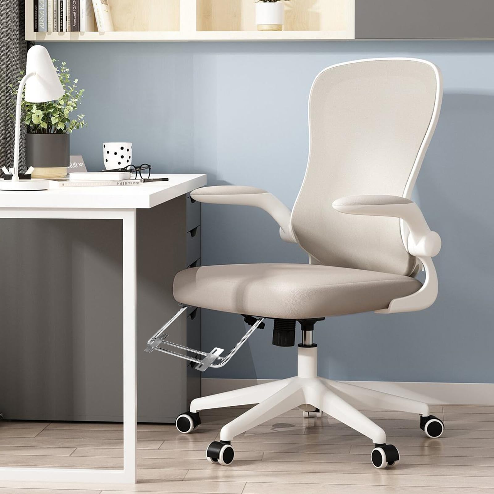 VILLCASE 2 Piezas Reposapiés para Silla de Oficina Soporte para Reposapiés de Silla de Oficina Hierro Plata Extensible 37,5cm Giratorio Instalación Fácil Confort Ergonómico en Casa