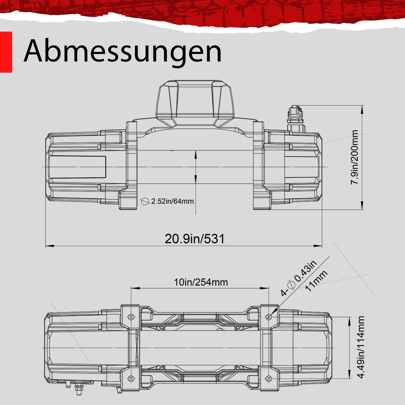 RUGCEL WINCH Elektrische Seilwinde 6123 kg (13500 lbs), 12V DC, IP67 Wasserdicht, Synthetisches zweifarbiges Seil, Hawse Fairlead, 2-in-1 Kabellose Fernbedienung, für LKW SUV Off-Road
