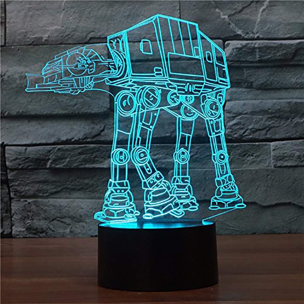 3D Optical Illusion Lamp, 3D Star Wars Robot Dog ATAT Light - 7 Color Change Touch Button LED Light