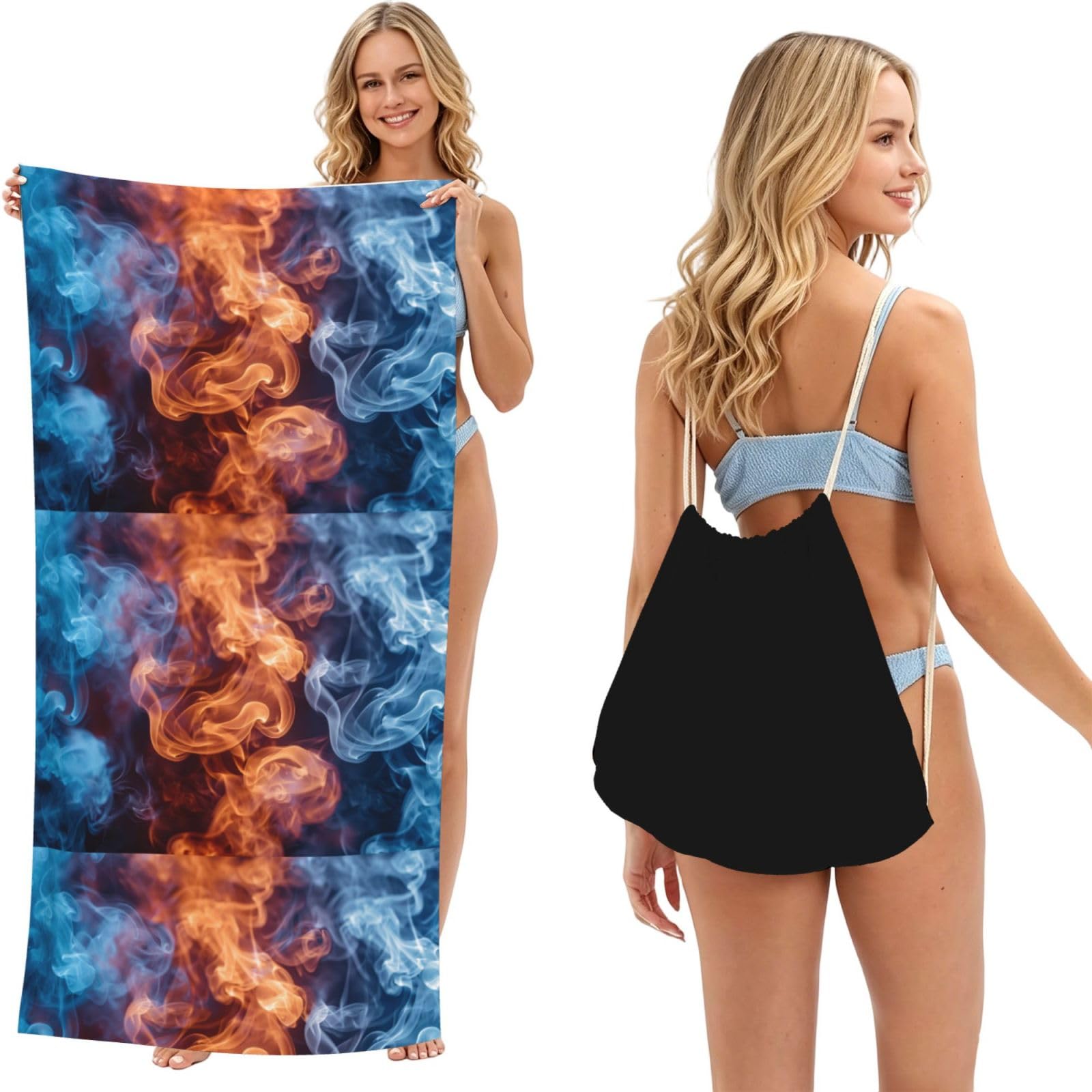 SKGOHLH Unique smoke (2) 2in1 Packable Beach Towel Bag Women