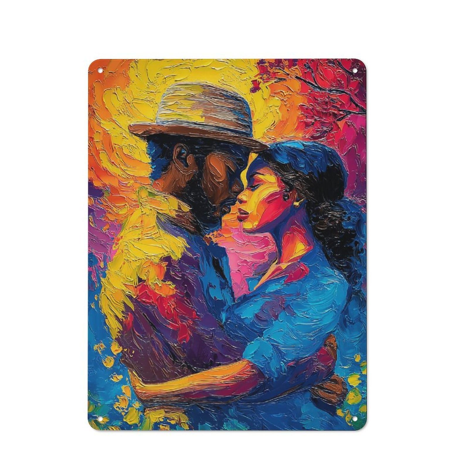 Junmoney Romantic Sunset Embrace Retro-Style Metal Wall Sign 40X30cm For Pub Or Café, A New Home Present For Hospitality Wall Decor Collectors