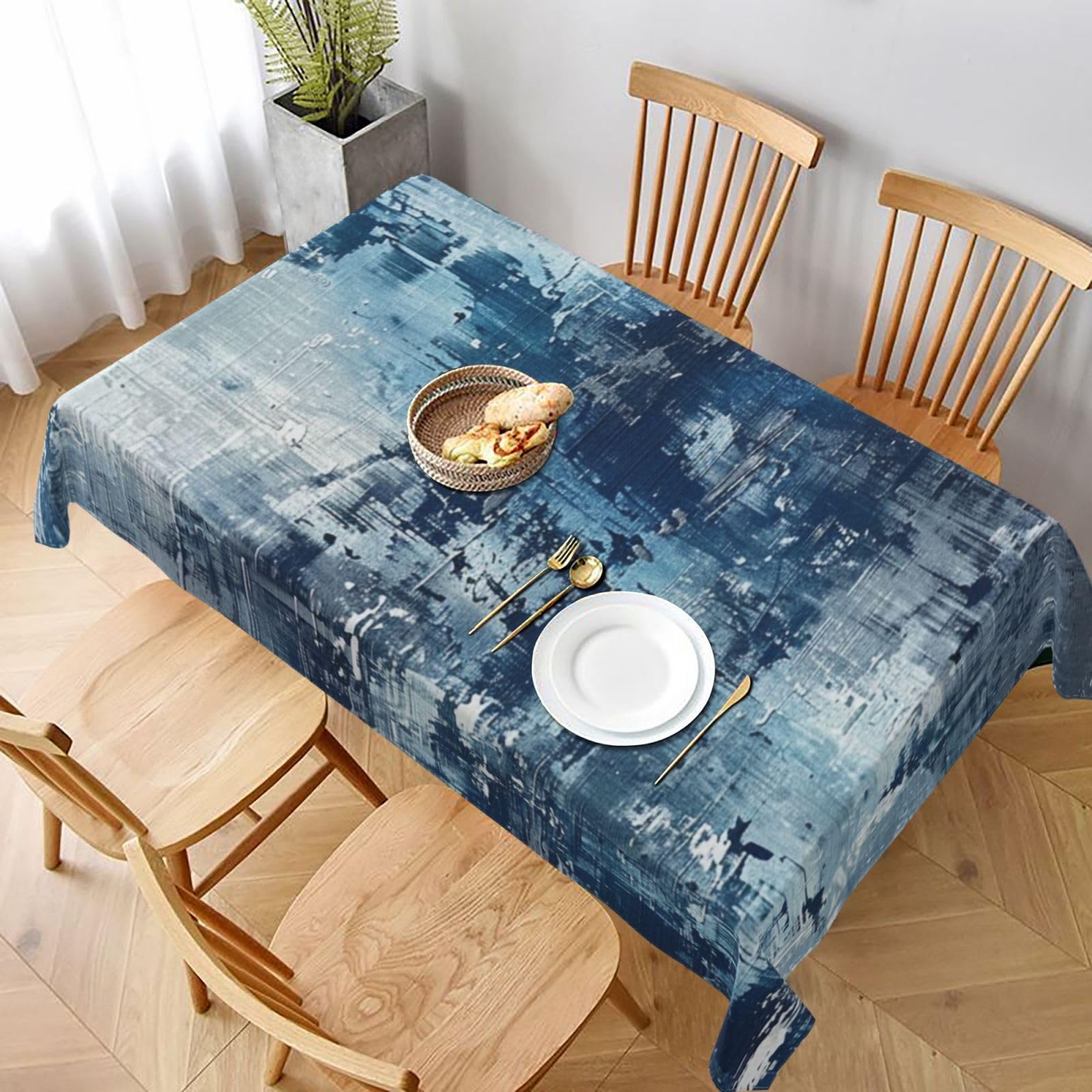 BNVSADC Abstract Blue Printed Rectangle Tablecloth 228x152 CM, Water Resistant Polyester Table Cloth Decorative Fabric Table Covers for Kitchen Dining Table Parties Camping